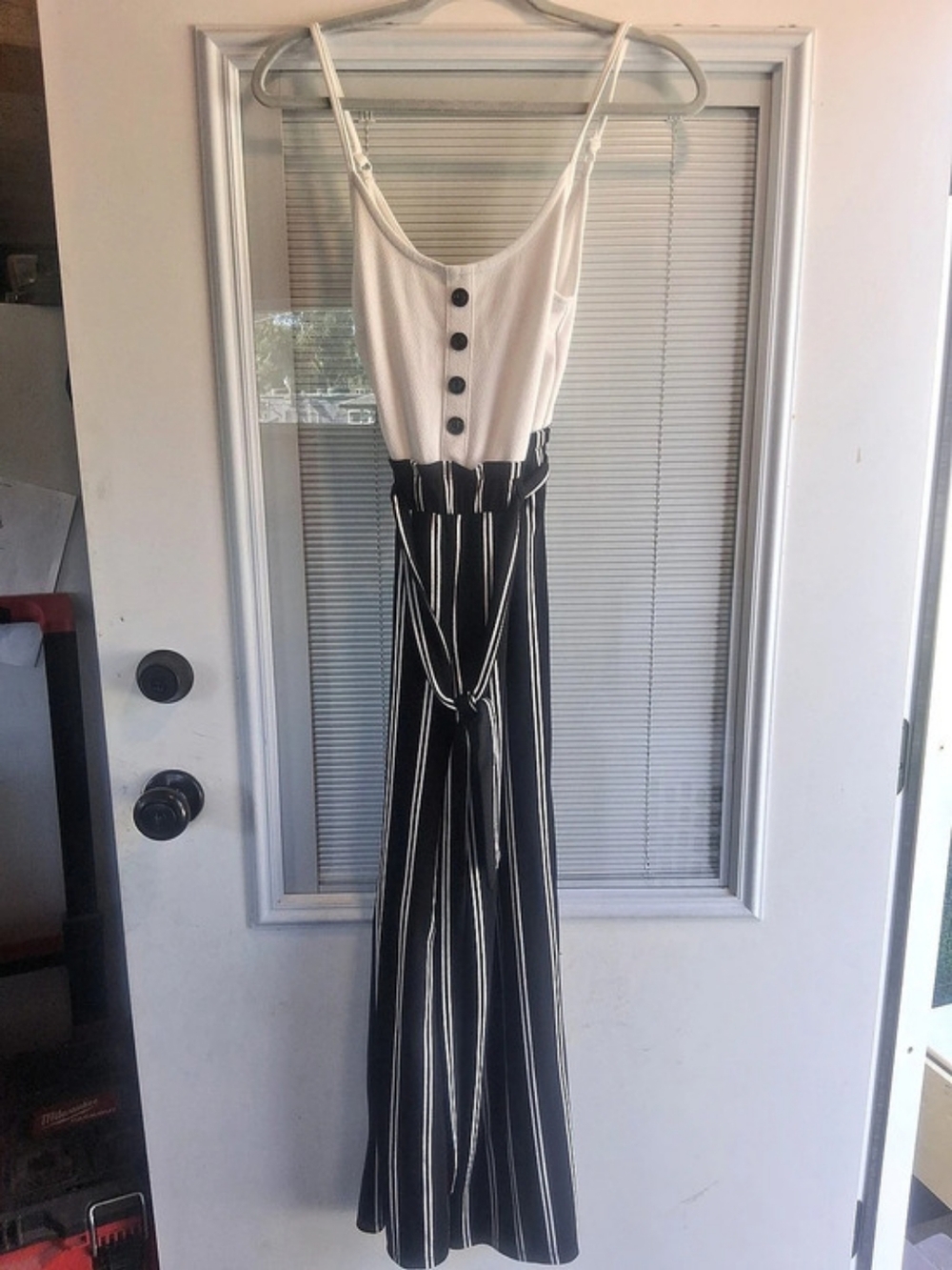 No Boundaries Striped Pantsuit in Black & White Size XS
